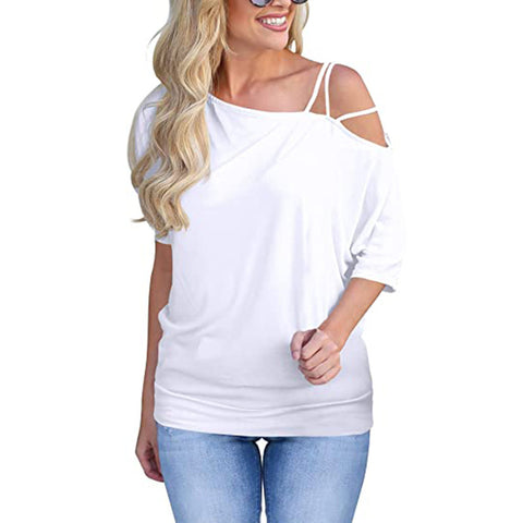 Loose Solid Color Sling Shoulder Top T-Shirt