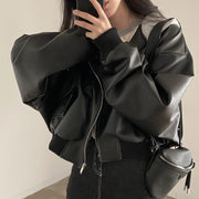 Fake Two-piece Short Leather Jacket Coat Looty Lush