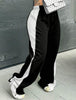 Women's Elastic Waist Colorblock All-matching Straight Wide Leg Sweatpants Looty Lush