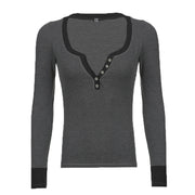 Looty Lush Female Gray Breasted Long Sleeve T-shirt Pullover Top