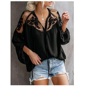 Looty Lush Sexy see-through V-neck lace shirt shirt