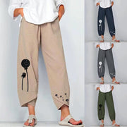 Women's Casual Printed Cotton And Linen High Waist Cropped Pants Looty Lush