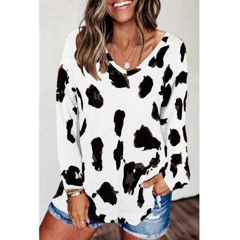 Looty Lush Loose Long-Sleeved Printed T-Shirt Top