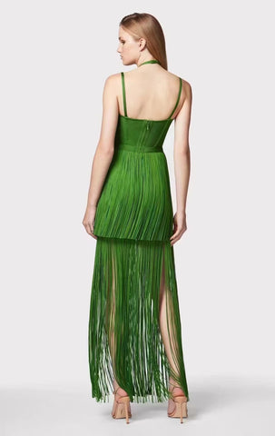 Green Halter Spaghetti Straps Tassel Dinner Ball Dress Looty Lush