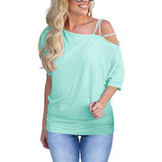 Loose Solid Color Sling Shoulder Top T-Shirt