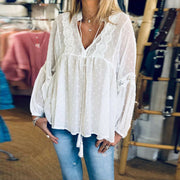 Lace long sleeve solid color shirt