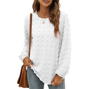 Looty Lush Loose Jacquard Long Sleeve Crew Neck T-shirt Top