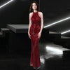 Beaded Sequined Banquet Long Halter Set Diamond Queen Fishtail Evening Gown Looty Lush