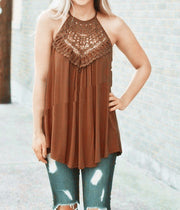 Looty Lush Lace Stitching Sleeveless Round Neck T-shirt Casual Top