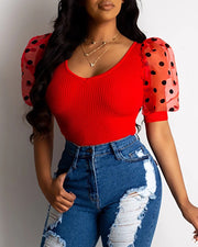 Slim polka dot sleeve T-shirt women