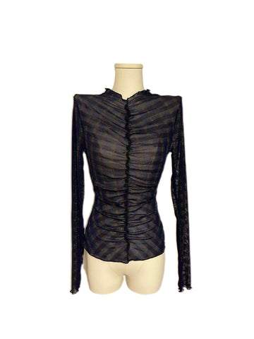 Women's Simple Versatile Mesh Black V-Neck Top