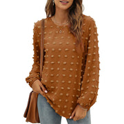 Looty Lush Loose Jacquard Long Sleeve Crew Neck T-shirt Top