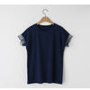 Women's Mesh Ruffle Sleeve Round Neck Solid Color T-shirt