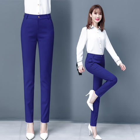 Blue Suit Pants Spring Women's High Waist Career Figure Flattering Drape Skinny Pants Looty Lush