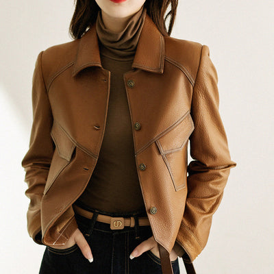 Coat Collar Buckle Leather Women's Short Slim-fitting Biker Looty Lush