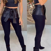 Women's Stitching Leather Belt Trousers Looty Lush