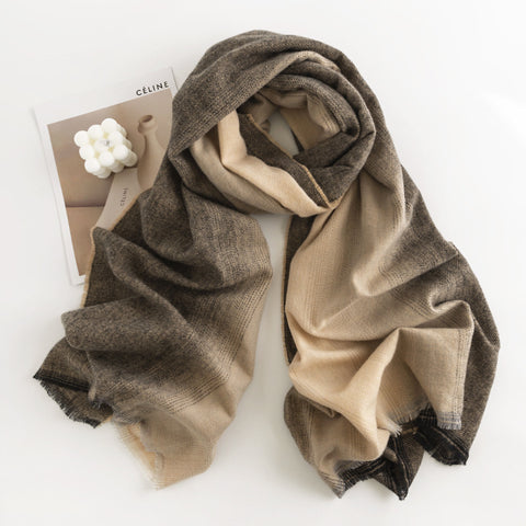 Herringbone Pattern Monochrome Artificial Cashmere Scarf Women's Simple Casual Style Tassel Warm Shawl Looty Lush