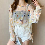 Korean Style New Loose Design Thin Mesh Top