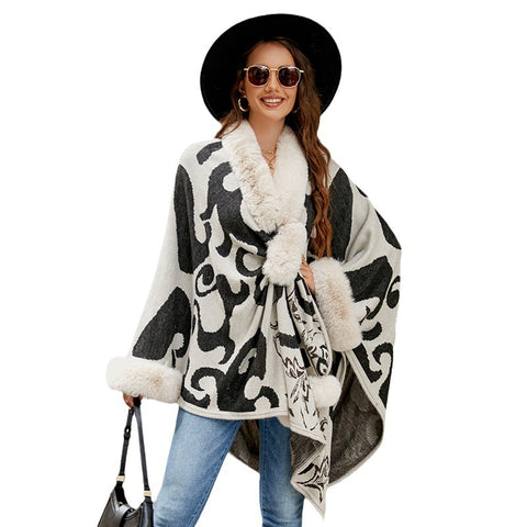 Women's Fur Collar Thickened Warm Shawl Looty Lush