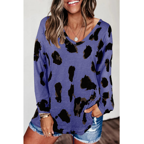 Looty Lush Loose Long-Sleeved Printed T-Shirt Top