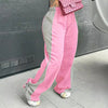 Women's Elastic Waist Colorblock All-matching Straight Wide Leg Sweatpants Looty Lush