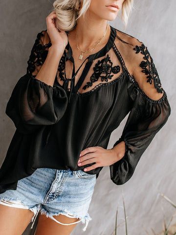 Looty Lush Sexy see-through V-neck lace shirt shirt