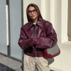 Retro Biker's Style Wine Red European And American Handsome Matte Leather Jacket Coat Looty Lush