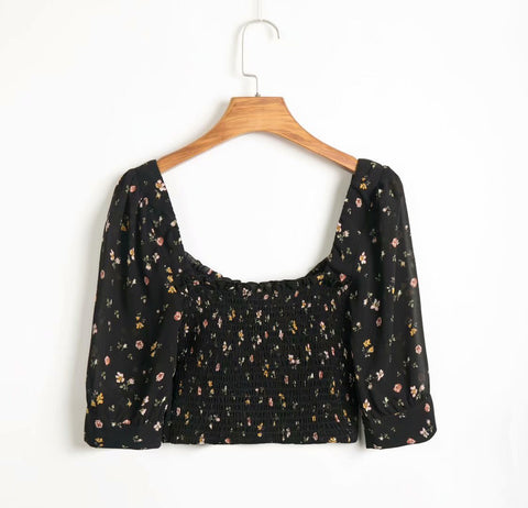 Looty Lush Floral print lace-up short-sleeved shirt top