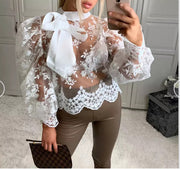 Looty Lush Lace embroidered bow top