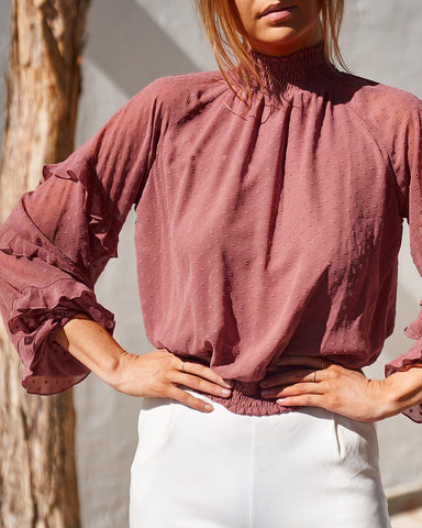 Looty Lush Long sleeve ruffled chiffon T-shirt