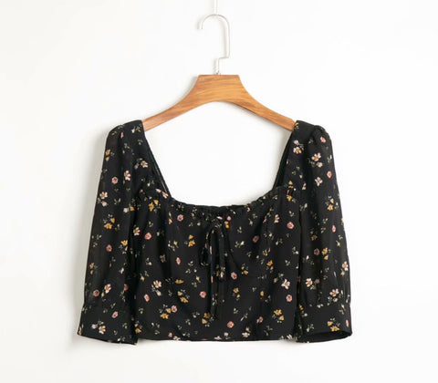 Looty Lush Floral print lace-up short-sleeved shirt top