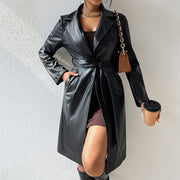 PU Long Sleeve Women's Slim Fit Long Trench Coat Looty Lush