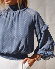 Looty Lush Long sleeve ruffled chiffon T-shirt