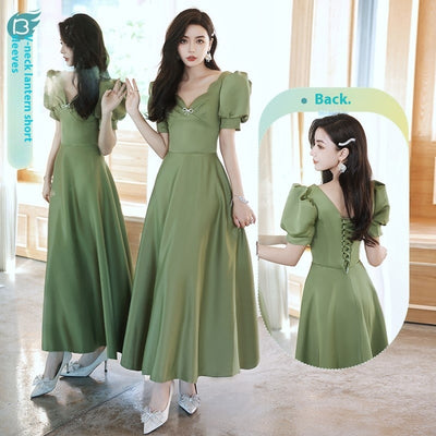 2024 Avocado Green Sisters Group Dress Skirt Women Satin Spring Looty Lush