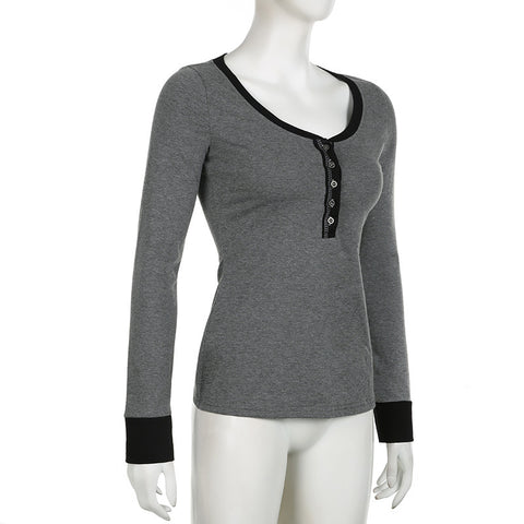 Looty Lush Female Gray Breasted Long Sleeve T-shirt Pullover Top