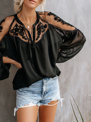 Looty Lush Sexy see-through V-neck lace shirt shirt