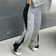 Women's Elastic Waist Colorblock All-matching Straight Wide Leg Sweatpants Looty Lush