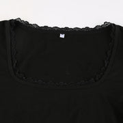 Lace U-neck Long-sleeved T-shirt