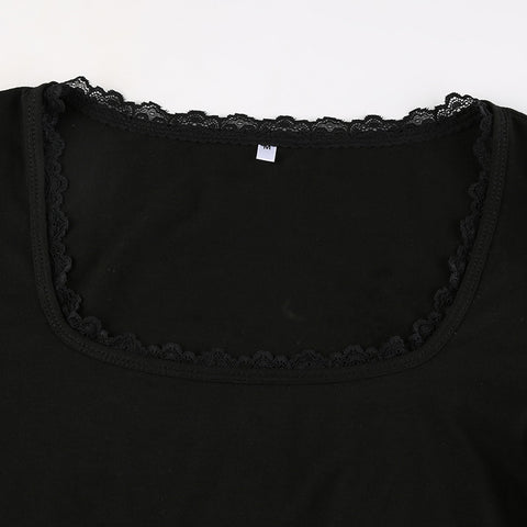 Lace U-neck Long-sleeved T-shirt