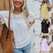 Looty Lush Lace Crochet Pompom Short-Sleeved Casual Shirt Top Women