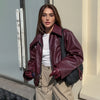 Retro Biker's Style Wine Red European And American Handsome Matte Leather Jacket Coat Looty Lush