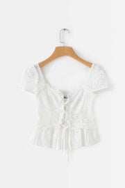 Looty Lush Openwork lace-up shirt top