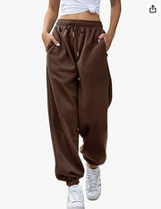 Women's Loose Leisure Sports Drawstring Wide Leg Ankle Banded Pants Looty Lush