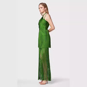 Green Halter Spaghetti Straps Tassel Dinner Ball Dress Looty Lush