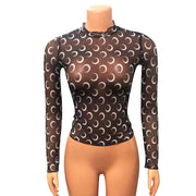 Looty Lush Women's Fashion Skinny Long Sleeve Mesh Print Bottoming Shirt