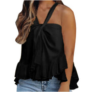 Looty Lush Women's Fashion Halter Ruffled Sleeveless Top