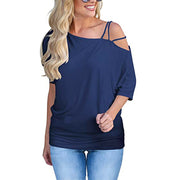 Loose Solid Color Sling Shoulder Top T-Shirt