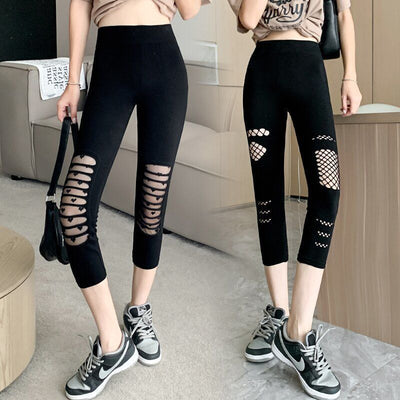 Summer Thin Women's Ripped Mesh Cropped Pants Looty Lush