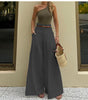 Women's Autumn Fashion Temperament Pure Color High Waist Wide Leg Casual Trousers Looty Lush