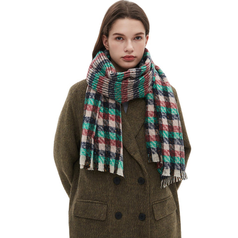 European And American Autumn And Winter Bristle Short Beard Small Plaid Scarf Shawl Looty Lush